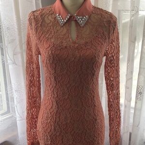 Forever 21 exclusive peach lace dress mini SZ  M/L